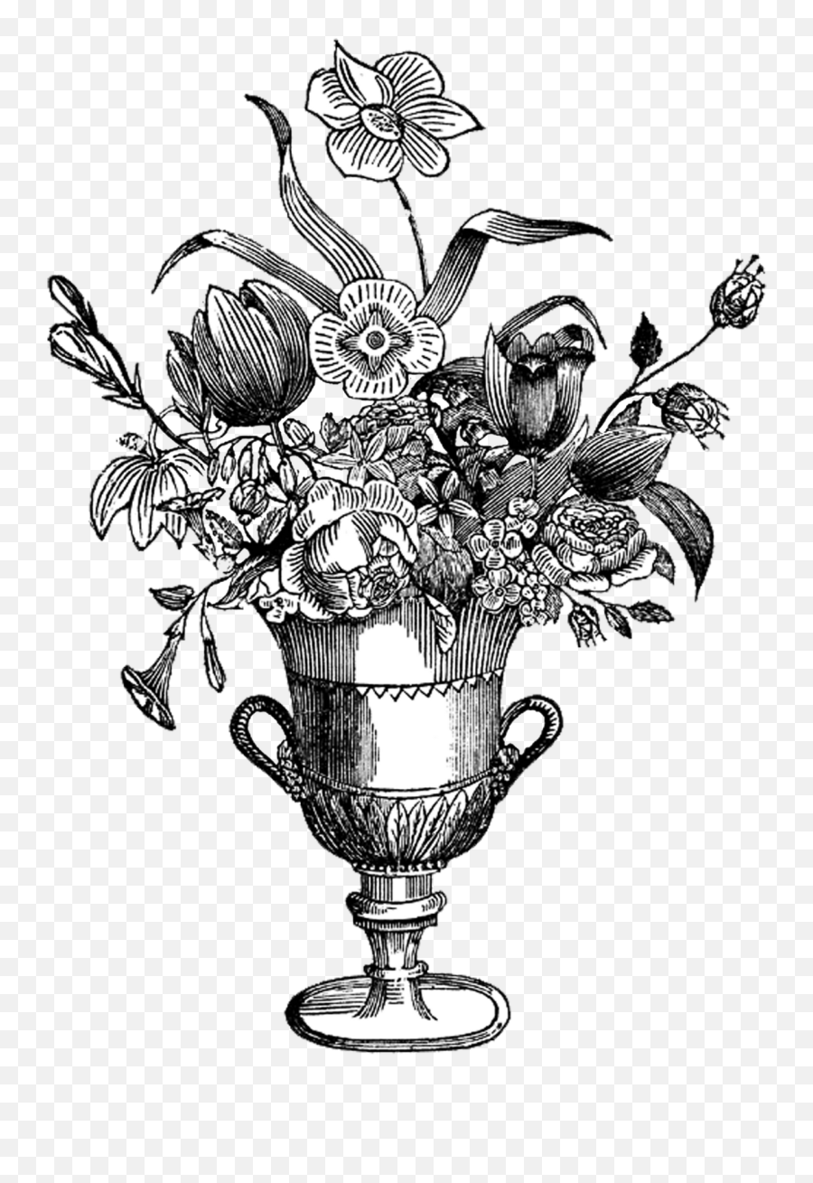 Vase Clipart Victorian - Flower Arrangement Clip Art Black Vintage Flower Vase Drawing Emoji,Vase Clipart
