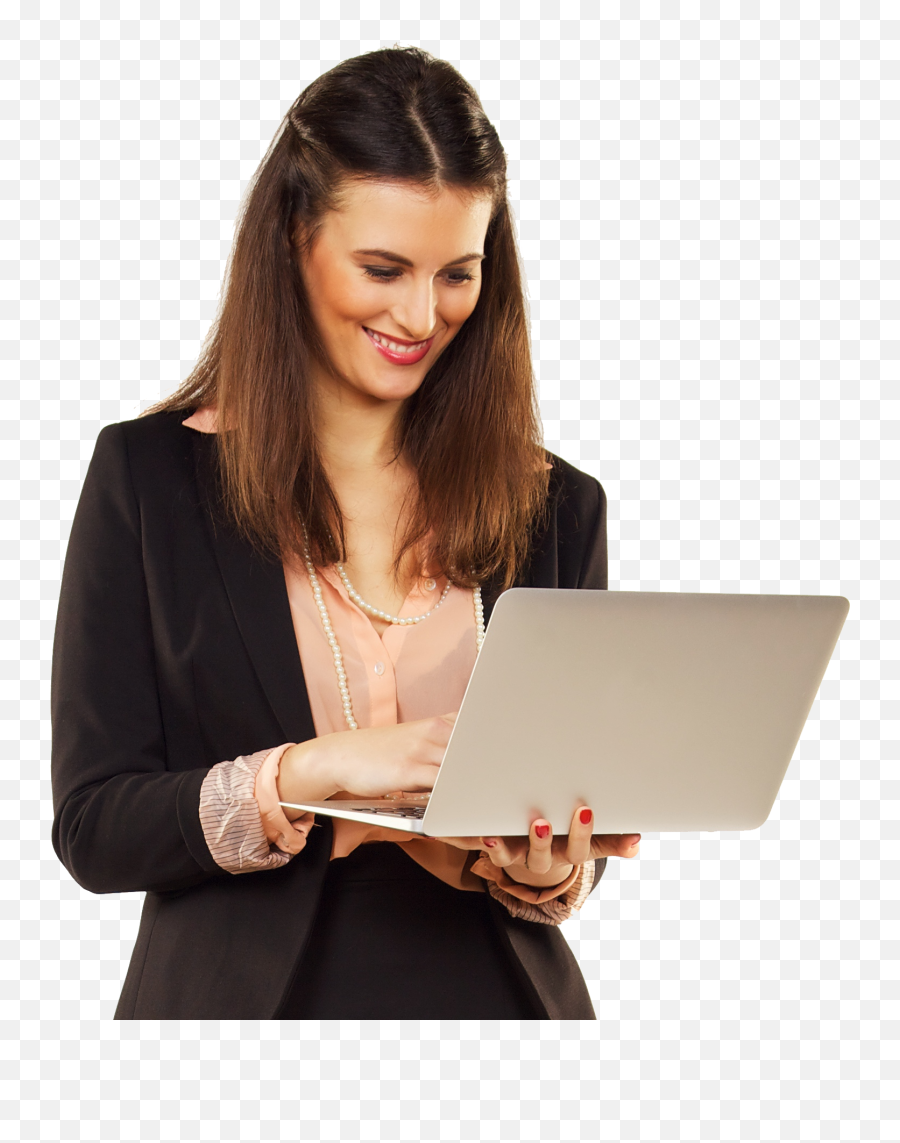 Corporate Girl Using Laptop Transparent Png Png Mart - Using Laptop White Background Emoji,Laptop Transparent