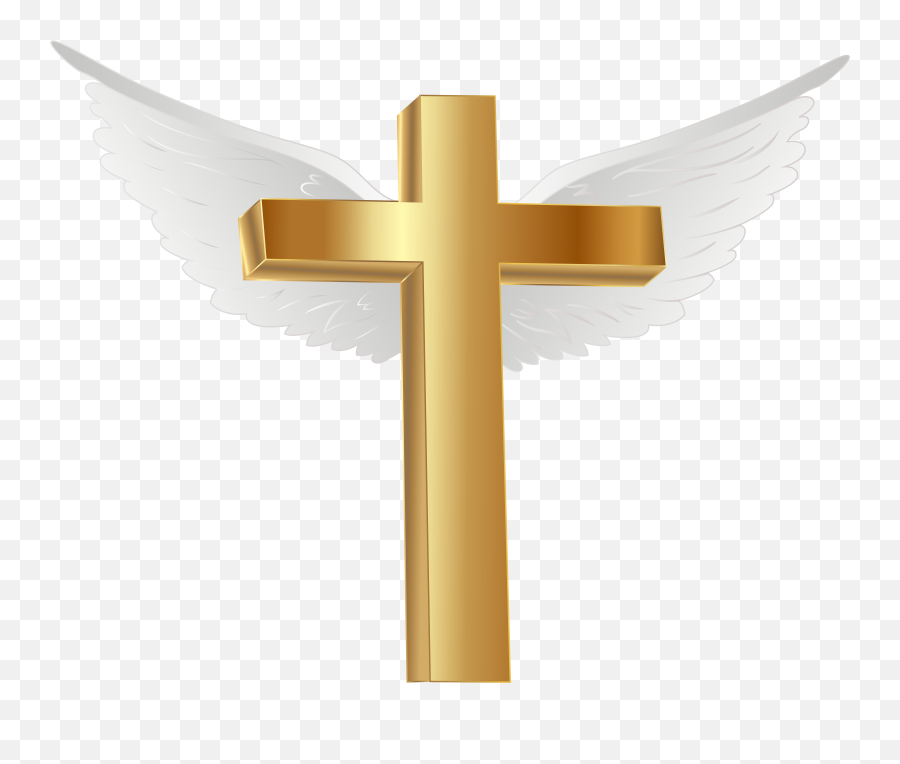 Gold Cross With Angel Wings Png Clip Art Image Angel Wings - Transparent Png Download Cross Png Background Emoji,Cross Png