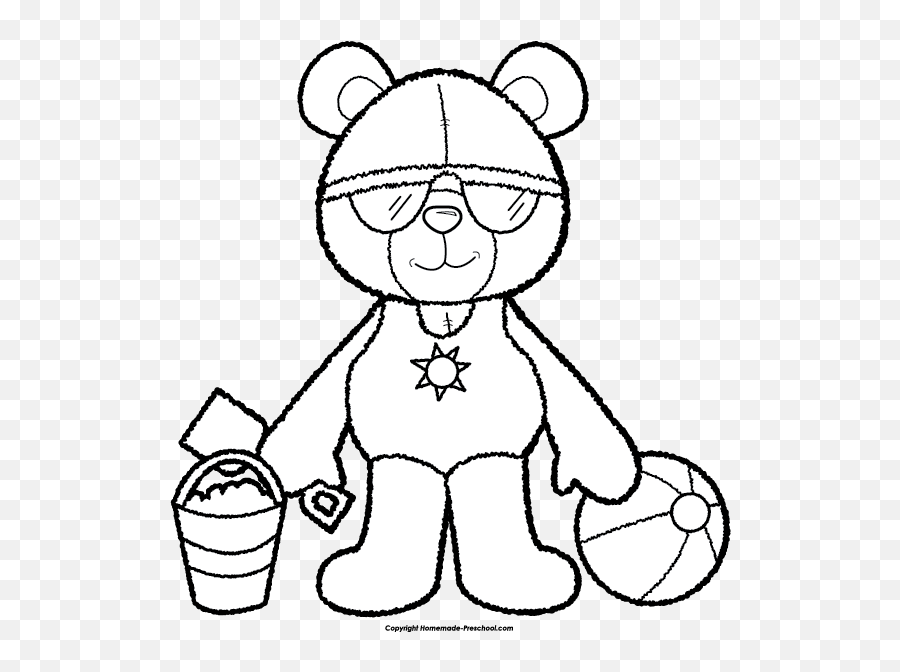 Teddy Bear Clipart - Bear At The Beach Clipart Black White Emoji,Bear Clipart Black And White