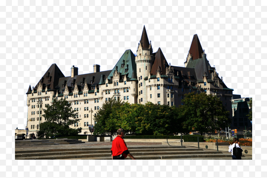 Man And Woman Walk By Building In Canada Png Image - Purepng Chateau Laurier Emoji,Woman Walking Png