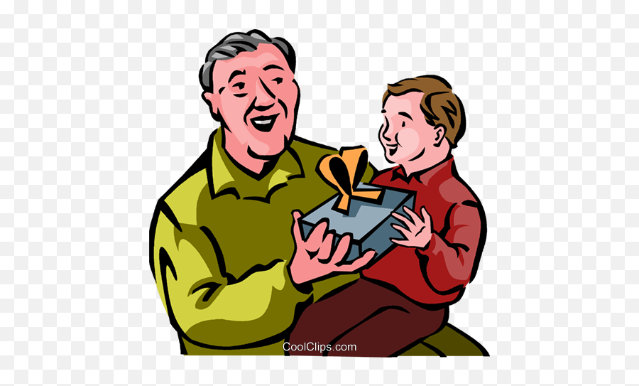 Grandfather Giving A Gift To His Grandson Royalty Free - Grandfather And Grandson Giving Gift Clipart Emoji,Grandpa Clipart