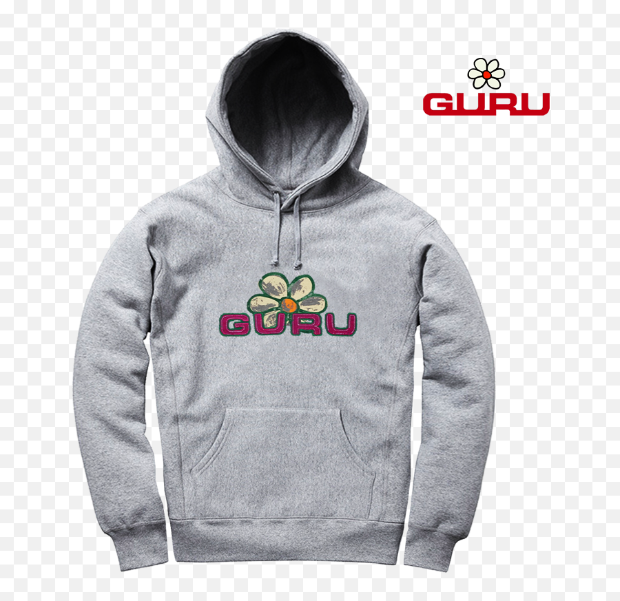 Guru Grey Hoodie With Front Guru Flower Logo Print Emoji,Logo Gurus