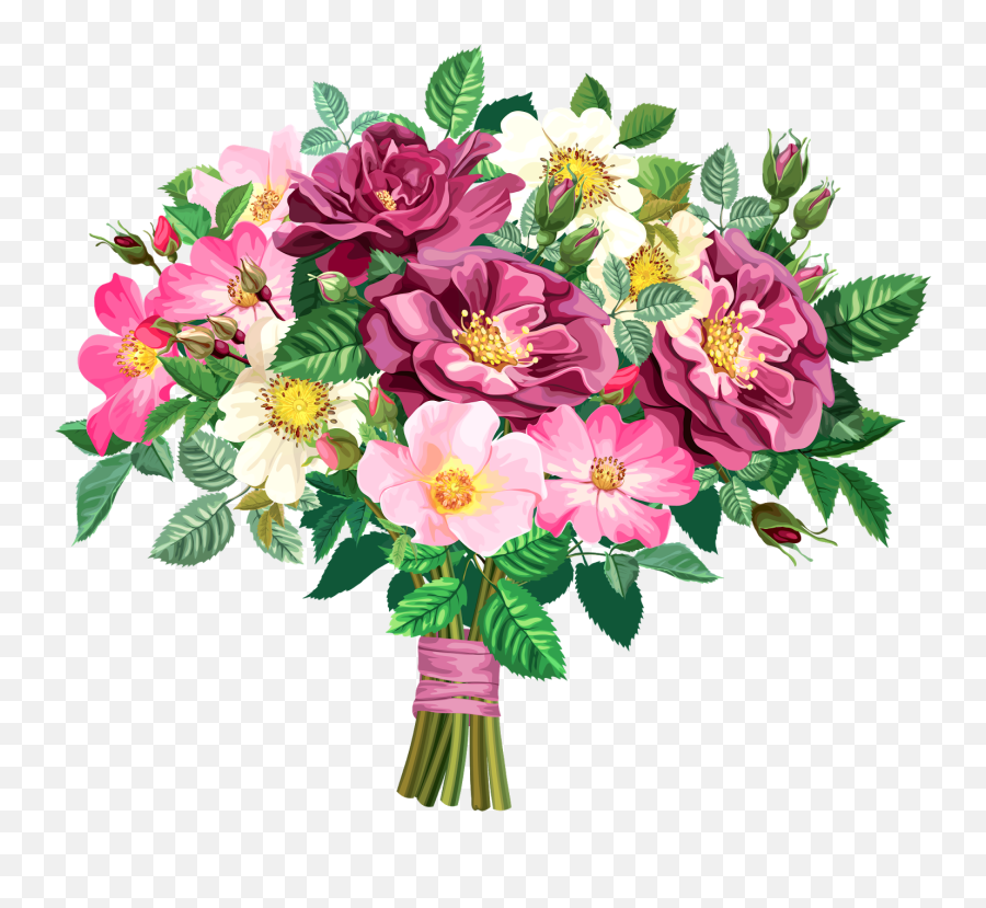 Download Hd Pink Rose Clipart Flower Bouquet - Flowers Boquet Of Flowers Clipart Emoji,Pink Rose Clipart