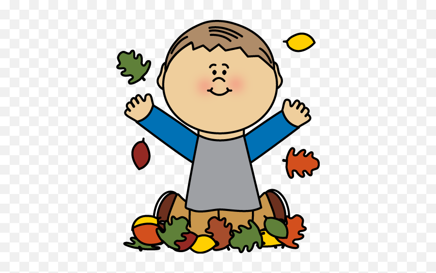 Boy Playing In Autumn Leaves Clip Art - Boy Playing In Kids Autumn Clipart Emoji,Fall Leaves Clipart