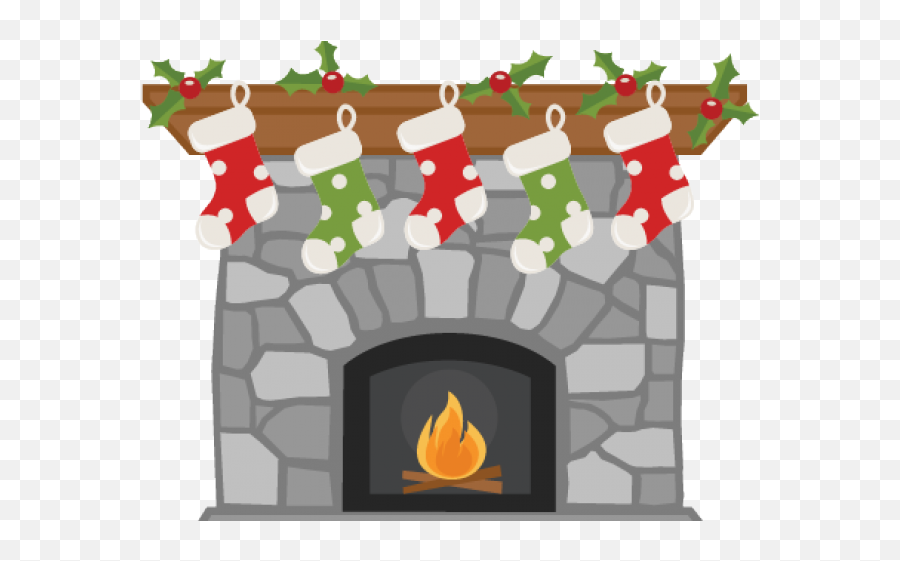 Christmas Stocking And Fireplace - Christmas Fireplace With Stockings Clipart Emoji,Fireplace Clipart