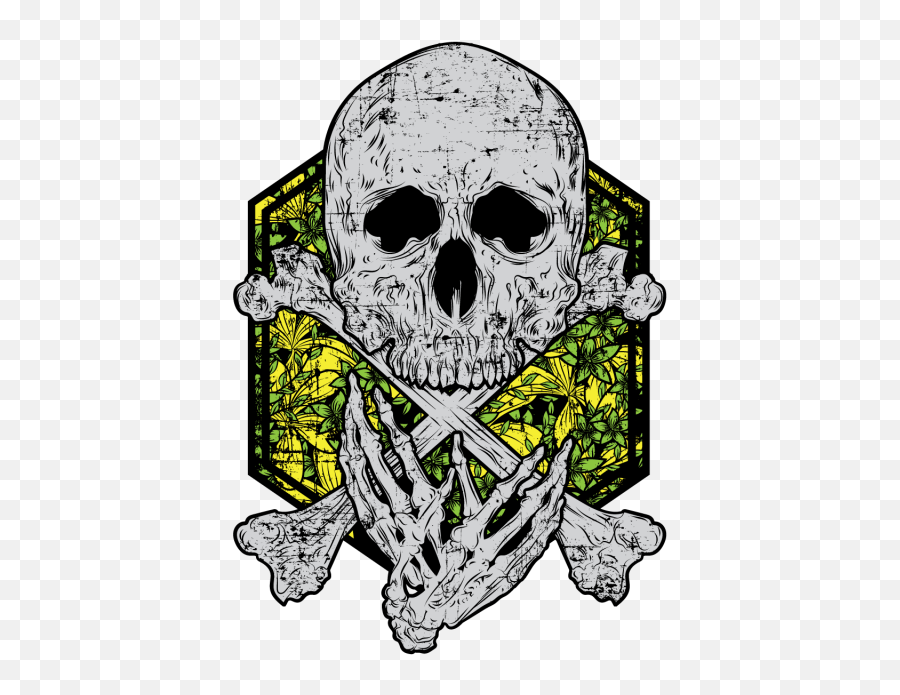 Skull And Flower Background Tshirt - Clip Art Emoji,Skeleton Hand Png