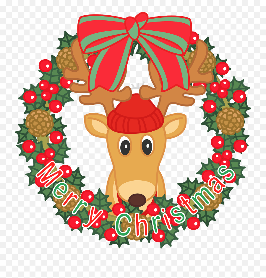 Christmas Wreath With Reindeer Clipart Free Download - Christmas Decoring Cartoon Png Emoji,Christmas Reindeer Clipart