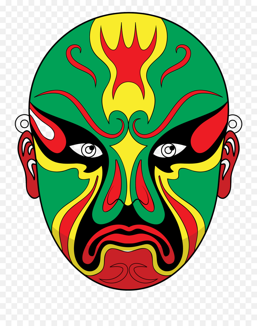 Chinese Opera Mask Green Clipart - Chines Opera Mask Template Emoji,Opera Clipart