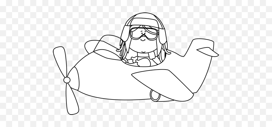 Black And White Girl Flying An Airplane Clip Art - Black And Airplane Flight Clipart Black And White Emoji,Airplane Clipart