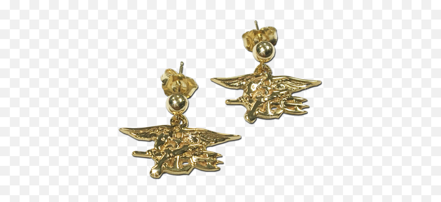 Download 14k Gold Seal Trident Post Dangle Earrings - United Emoji,United States Navy Seals Logo