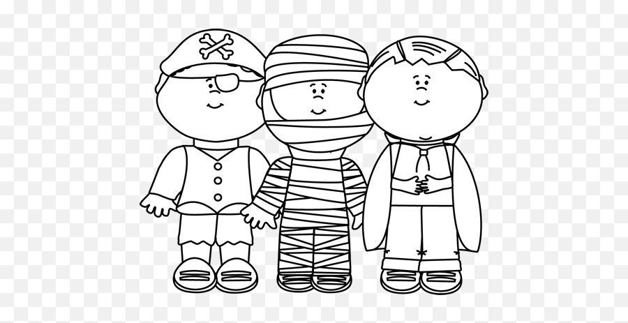White Boy Trick Or Treaters Clip Art - Dress Up Clip Art Black And White Emoji,Halloween Clipart Black And White