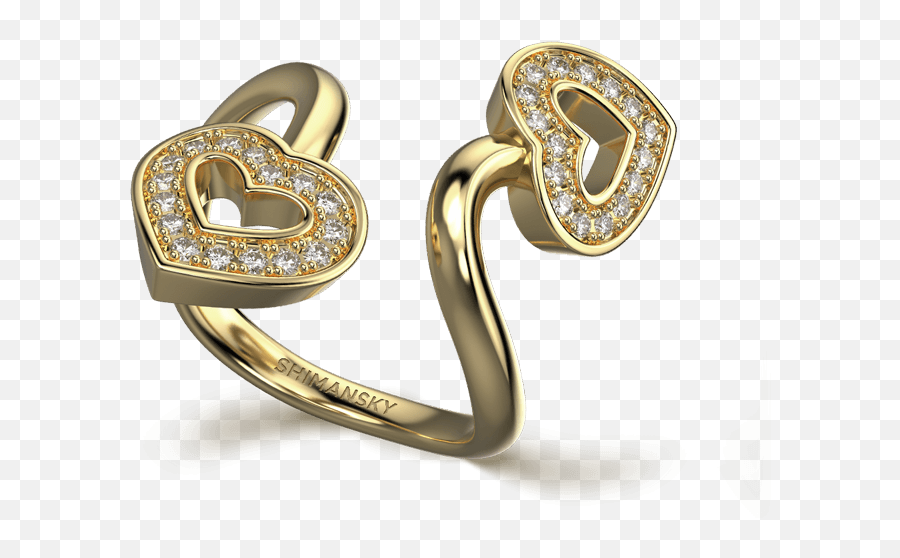 Two Hearts Twisted Pavé Diamond Ring 18k Yellow Gold Shimansky Emoji,Two Hearts Png