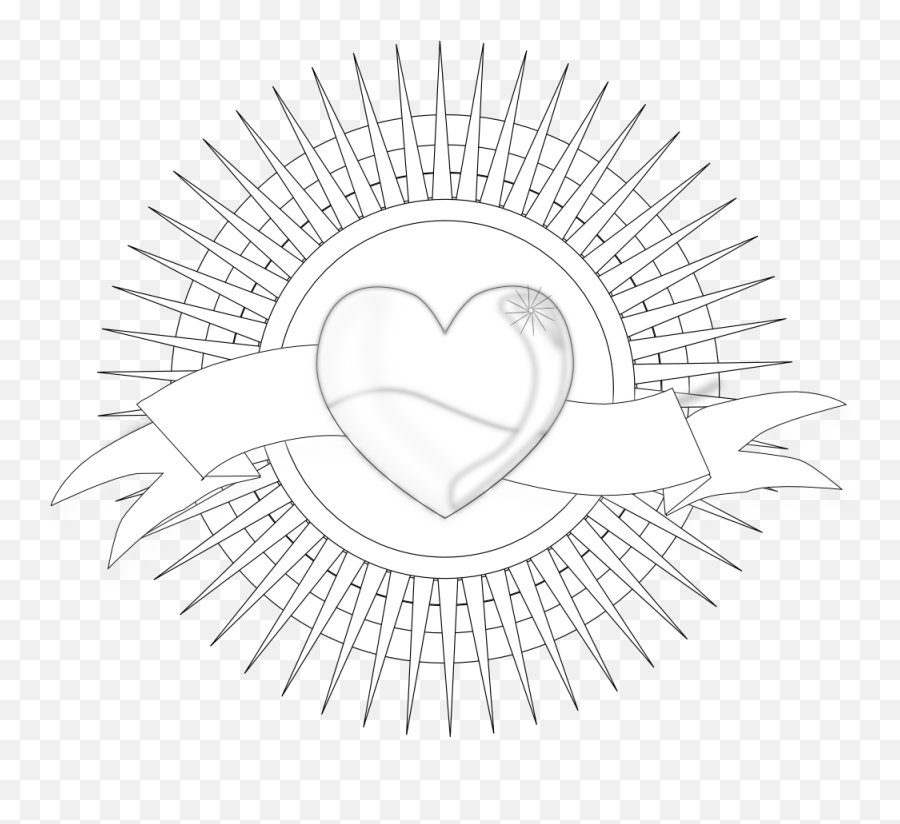 Download Hd Heart With Rays And Banner Black White Line Art Emoji,Heart Line Png