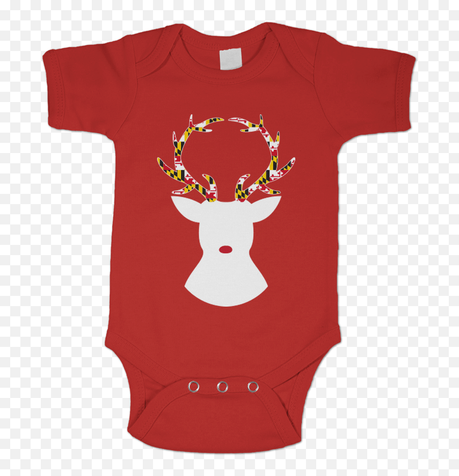 Reindeer With Maryland Flag Antlers Red Baby Onesie - Ladies Man Onesie Emoji,Reindeer Antlers Png