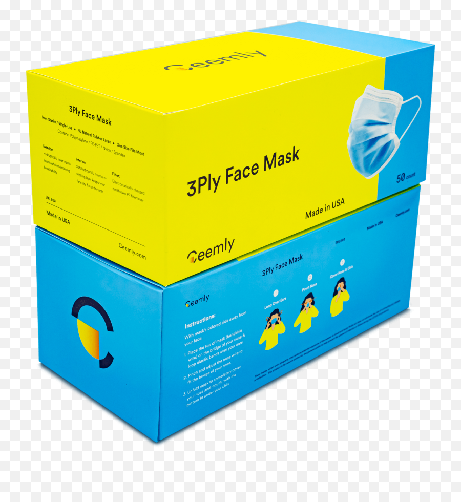 3ply Face Mask - Made In Usa 50 Pack U2014 Ceemly 3 Layer Pleated Face Masks Made In America Air Particulate Filtering Face Masks Designed To Keep Emoji,Made In The Usa Png