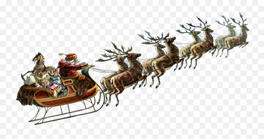 Santa Sleigh Reindeer Vintage Clipart - Santa Claus Riding Sleigh Png Emoji,Santa Sleigh Clipart