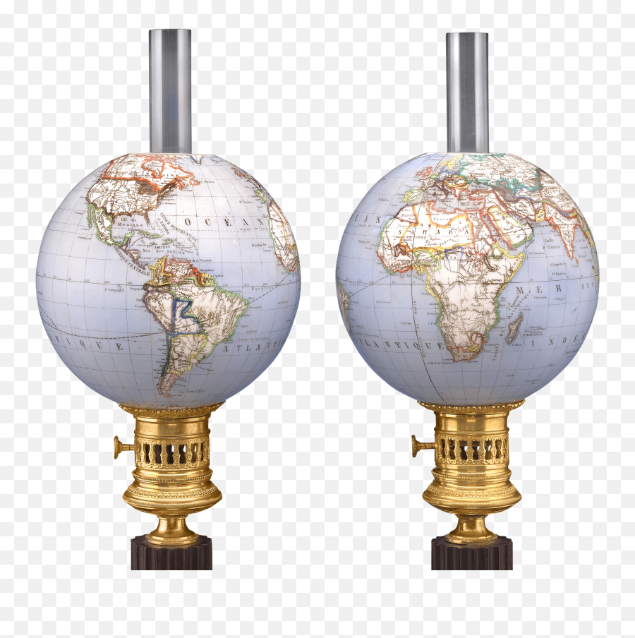 French Opaline Globe Gas Lamps - Vertical Emoji,Transparent Globe