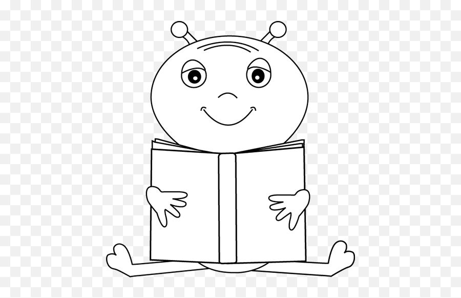 Black And White Alien Reading A Book Clip Art - Black And My Cute Graphics Alien Black And White Emoji,Kids Reading Clipart
