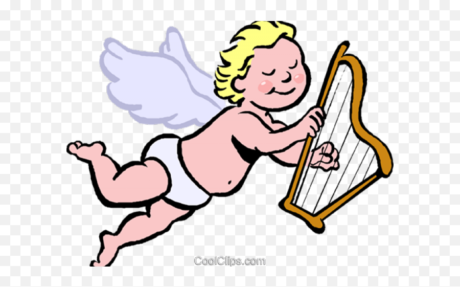 Harp Clipart Cupid - Cartoon Angel Playing Harp 640x480 Emoji,Harp Clipart