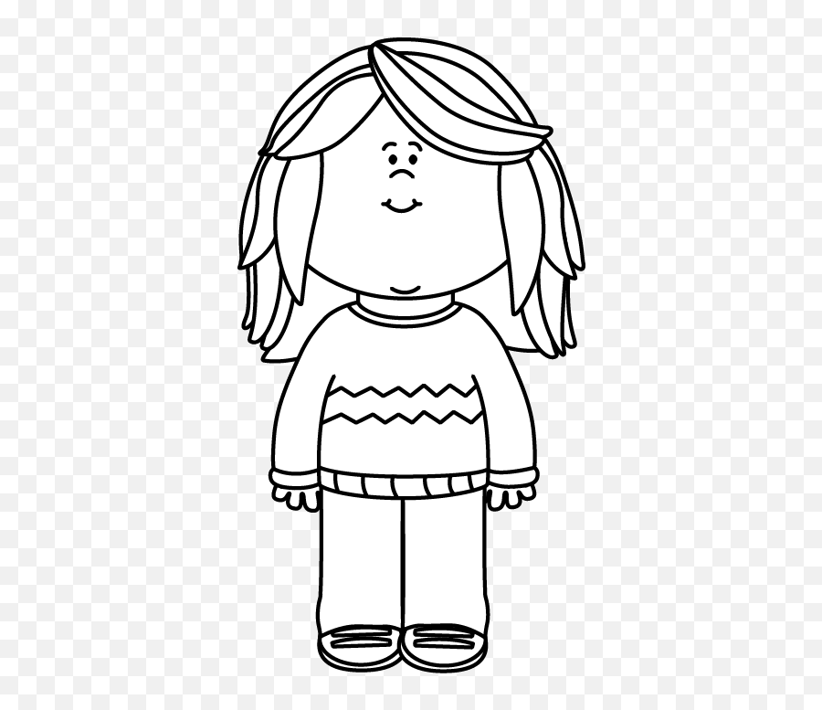 Girl Clipart Black And White - Girl Wearing Sweater Clipart Black And White Emoji,Black Girl Clipart