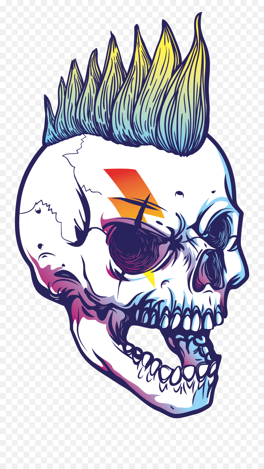 Skull Drawing - Transparent Skull With Mohawk Emoji,Skulls Png
