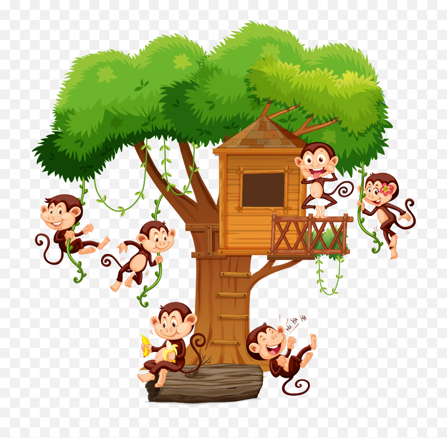 Tree With Monkeys Tree Wall Decal - Tenstickers Emoji,Treehouse Clipart