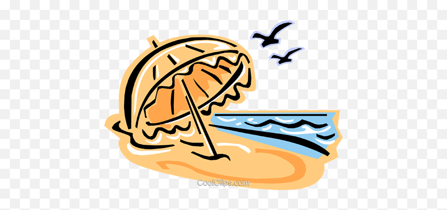 Beach Umbrella And Birds Royalty Free Vector Clip Art - Stabilimento Balneare Emoji,Beach Umbrella Clipart