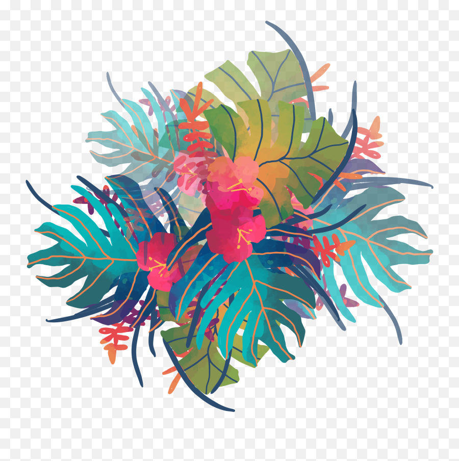 Watercolor Tropical Flowers Png Clipart - Tropical Plants Vector Png Emoji,Tropical Clipart