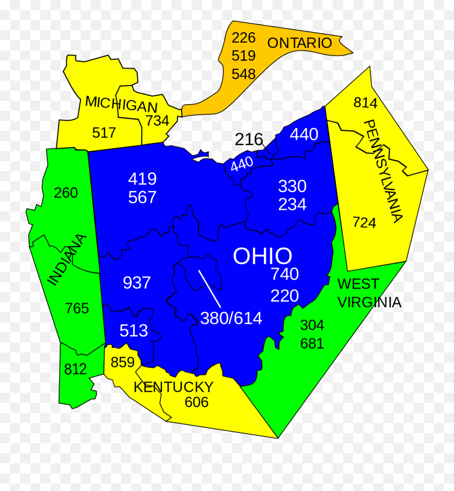 Download Ohio Area Codes Map - Full Size Png Image Pngkit Emoji,Ohio Outline Png