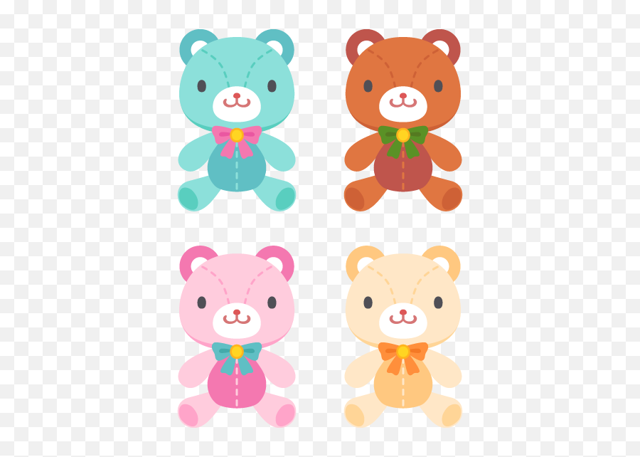 Stuffed Bears 4 Colors Free Png And - 4 Bears Clipart Emoji,Bears Clipart