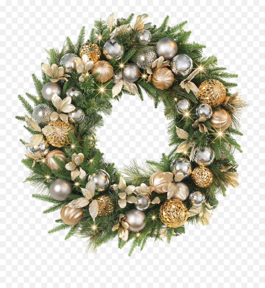 Gold Christmas Wreath Transparent - Gold Christmas Wreath Transparent Background Emoji,Wreath Transparent