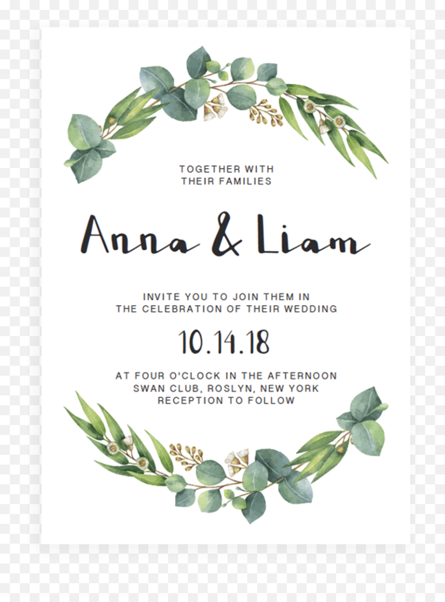 Eucalyptus Wedding Invitation Template Emoji,Watercolor Greenery Png
