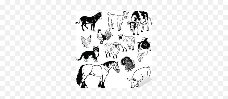 Vector Set With Farm Animals Black And White Sticker U2022 Pixers - We Live To Change Imagenes De Animales Domesticos En Blanco Y Negro Emoji,Farm Animals Clipart Black And White