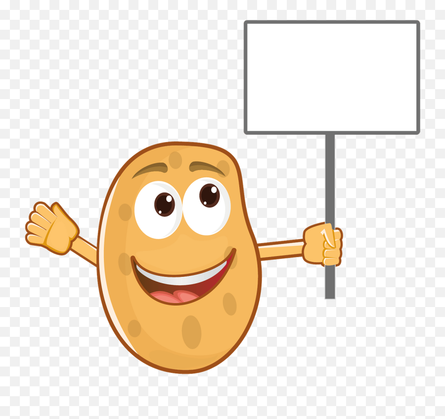 Cartoon Potato With Blank Sign Clipart - Potato Holding Sign Emoji,Potato Clipart