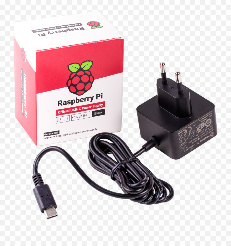 Official Raspberry Pi 4 Eu Power Supply Black Emoji,Power Cord Png