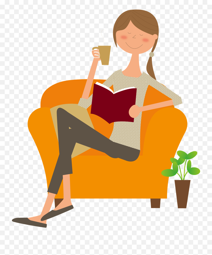 Woman Is Drinking Coffee And Reading - Woman With Book Clipart Emoji,Reading Book Clipart