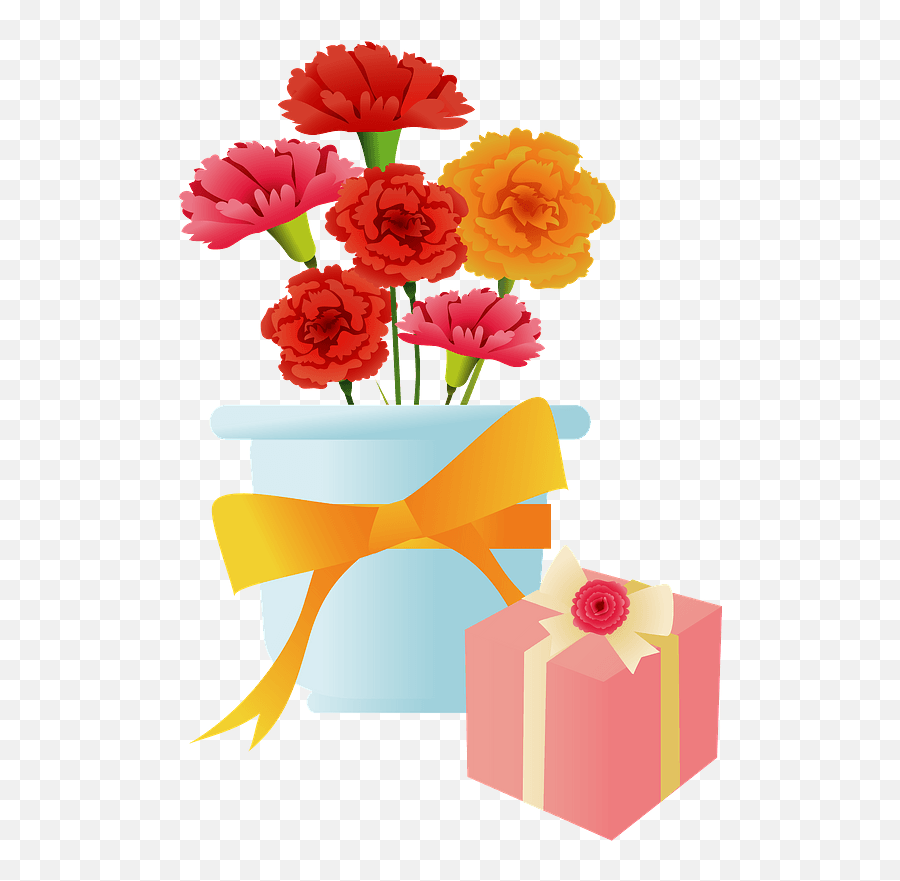 Mothers Day Gift And Carnations In A Pot Clipart Free - Day Emoji,Mothers Day Clipart Free