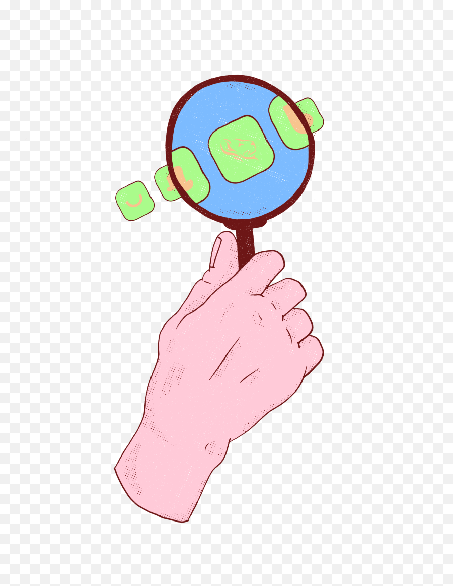 Illustration Of A Hand Holding A Magnifying Glass With Emoji,Giving Hands Clipart