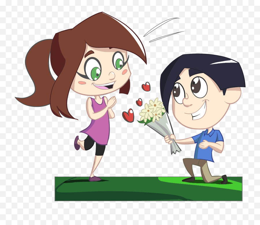 Boy And Girl Grom The Cartoon Clipart - Give Flower To Girl Cartoon Emoji,Boy And Girl Clipart