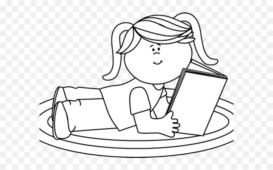 Girl Reading Clipart Black And White - Girl Reading Clip Art Black And White Emoji,Girl Clipart Black And White