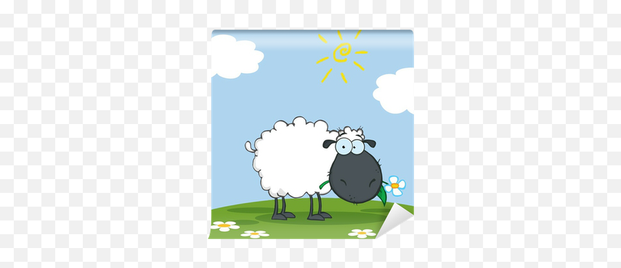 Black Sheep Cartoon Character Eating A Flower On A Meadow Emoji,Black Sheep Clipart