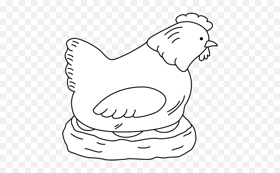 White Hen Sitting - Hen Clipart Black And White Emoji,Chicken Clipart Black And White