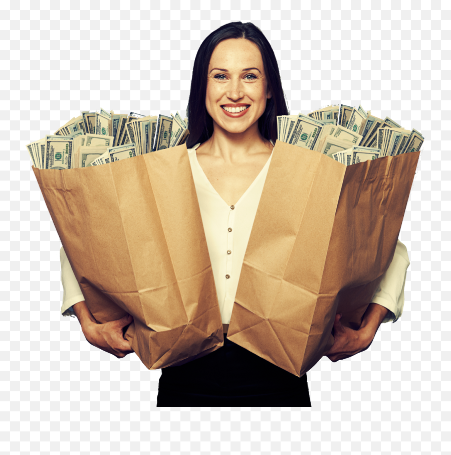 Download Woman Holding To Grocery Bags Full Of Money - Woman Woman Bag Of Money Emoji,Money Bags Png