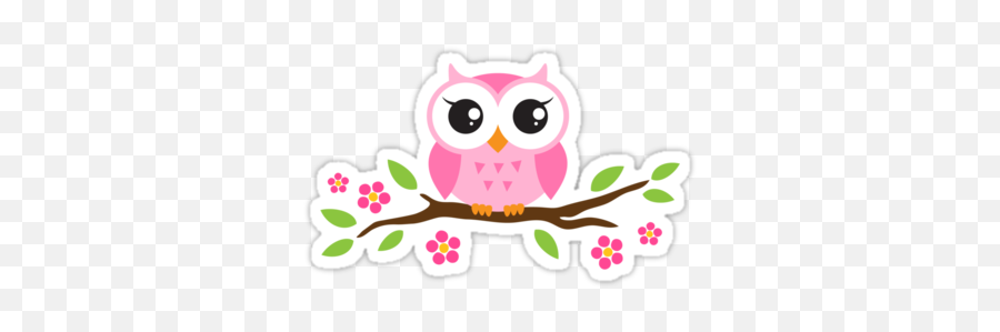 Cute Pink Cartoon Baby Owl Sitting On A Branch With Leaves Emoji,Owl On Branch Clipart