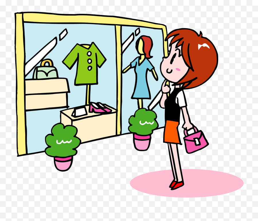 Shopping At A Clothing Store Clipart - Girl In Shop Clipart Emoji,Store Clipart