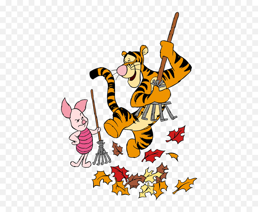 Tigger And Piglet Raking Leaves Clip Art Autumn Fall - Piglet And Tigger Emoji,Classic Winnie The Pooh Clipart