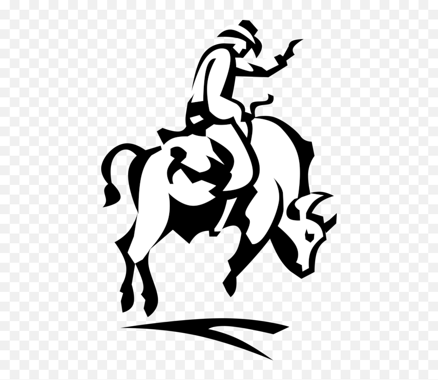 Vector Illustration Of Rodeo Cowboy - Easy Riding Bull Drawing Emoji,Rodeo Clipart