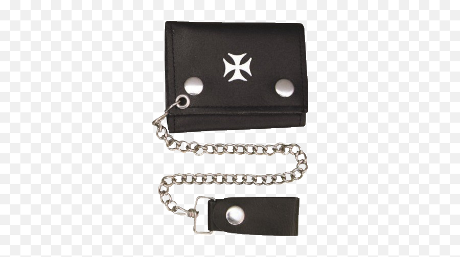 4 Inch Black Leather Chain Wallet With Iron Cross - Trifold Sku Usaal3276al Emoji,Iron Cross Transparent