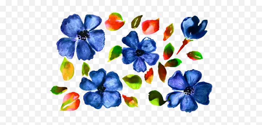 Blue Wild Flowers Watercolor - Decorative Emoji,Watercolor Transparent Background